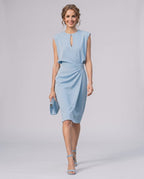 Velmira Midi Dress by Lauven — sleeveless keyhole wrap midi dress with ruched waist