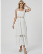 Lauven Seren Midi Dress features delicate lace insets perfect for spring and summer events.