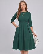 Aurielle Midi Dress by Lauven — polyester blend 3/4 sleeve crew neck A-line midi dress