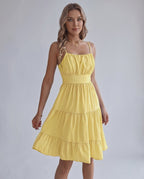Lunara Midi Dress by Lauven — chiffon sleeveless square neck A-line midi dress
