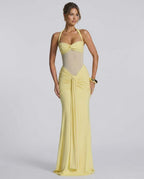 Solvane Maxi Dress by Lauven — stretch mesh sleeveless halter neck slim fit maxi dress