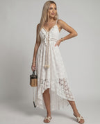 Solmira Maxi Dress by Lauven — lace sleeveless V-neck A-line maxi dress