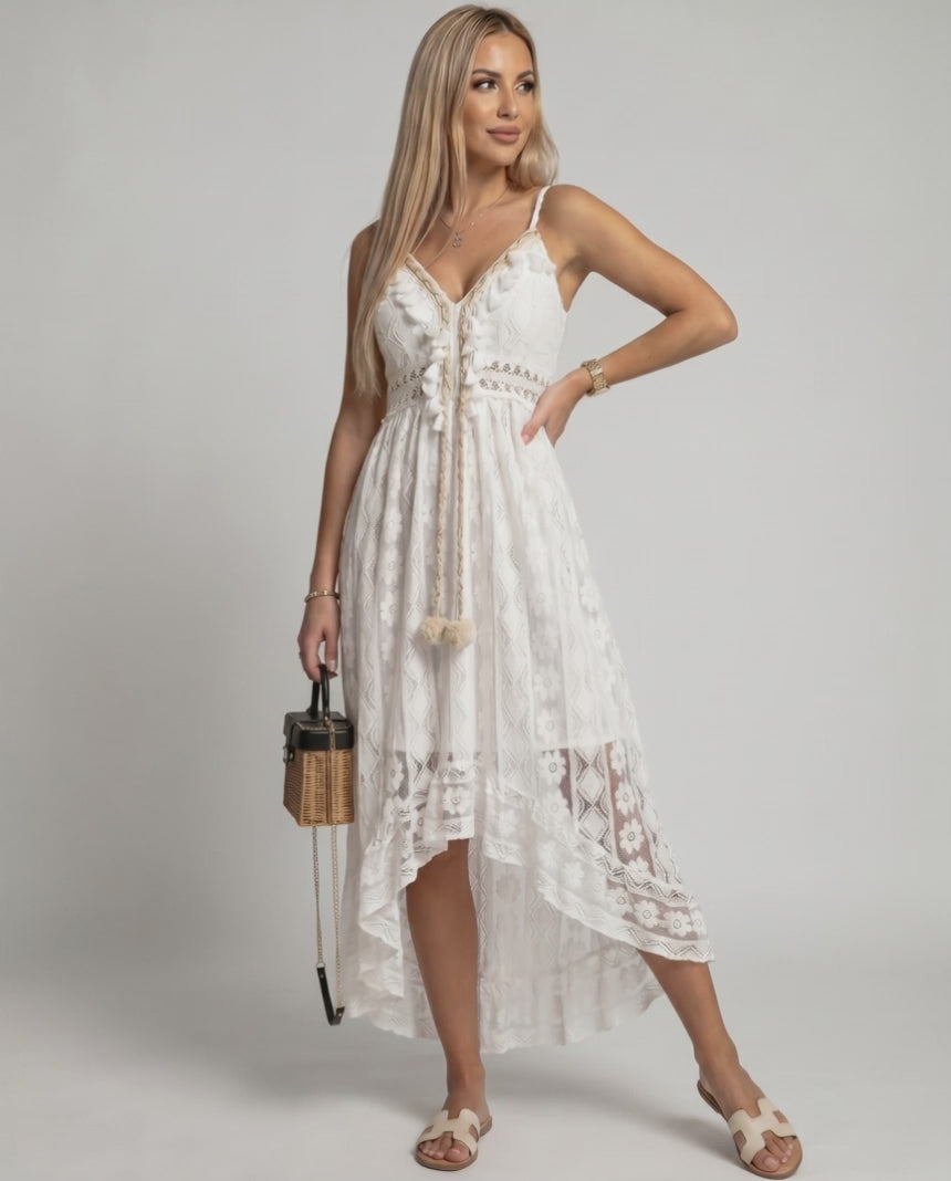 Solmira Maxi Dress by Lauven — lace sleeveless V-neck A-line maxi dress