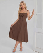 Serelune Midi Dress by Lauven — lightweight sleeveless square neck A-line midi dress