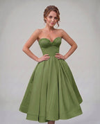 Veloura Midi Dress by Lauven — satin strapless sweetheart A-line midi dress