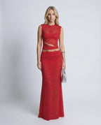 Valencia Set - Women’s Red Lace Two-Piece Set by Lauven, perfect for elegant evening style and refined femininity.