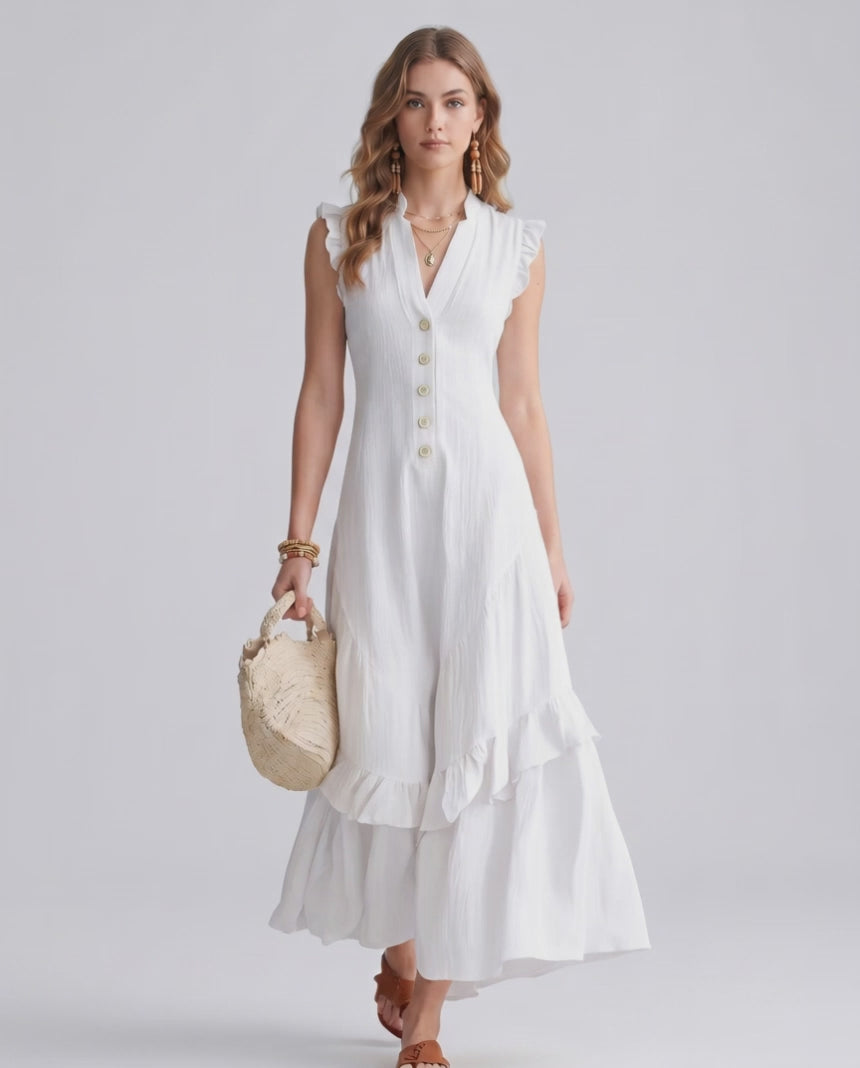 Seralyn Maxi Dress by Lauven — chiffon blend sleeveless V-neck A-line maxi dress
