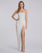 Noiré Maxi Dress by Lauven — stretch blend sleeveless strapless draped maxi dress