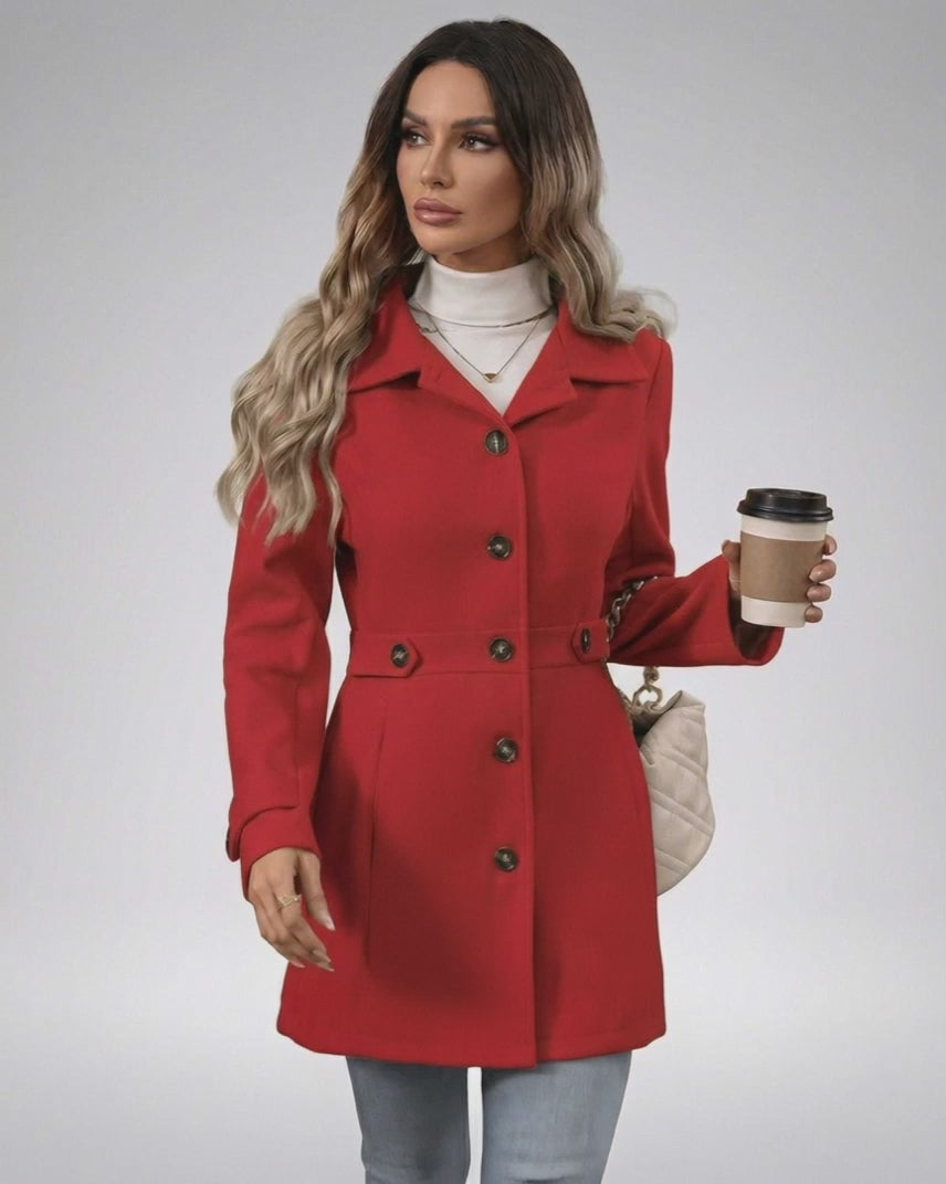 Crimson Sculpt Jacket by Lauven - Stylish women's tailored red jacket in a slim fit design.