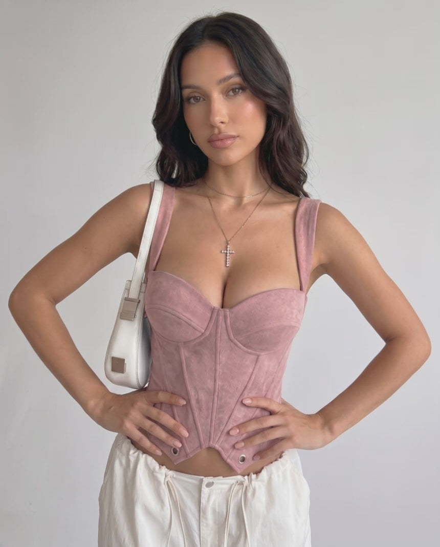 Veloura Corset Top by Lauven — women’s velvet corset top with sweetheart neckline