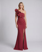 Aurelium Maxi Dress, one-shoulder design, smooth stretch fabric, Lauven brand, elegant silhouette.