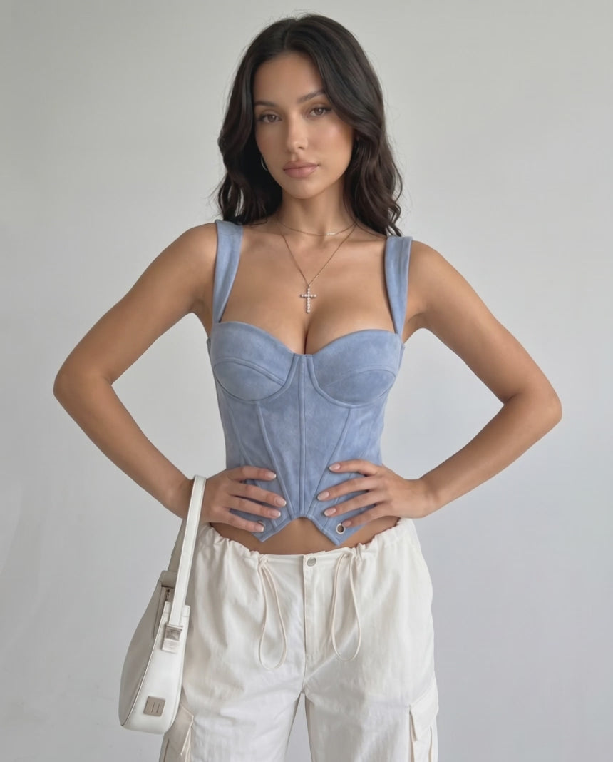 Veloura Corset Top by Lauven — women’s velvet corset top with sweetheart neckline