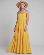 Solenne Maxi Dress by Lauven — rayon blend sleeveless scoop neck tiered A-line maxi dress