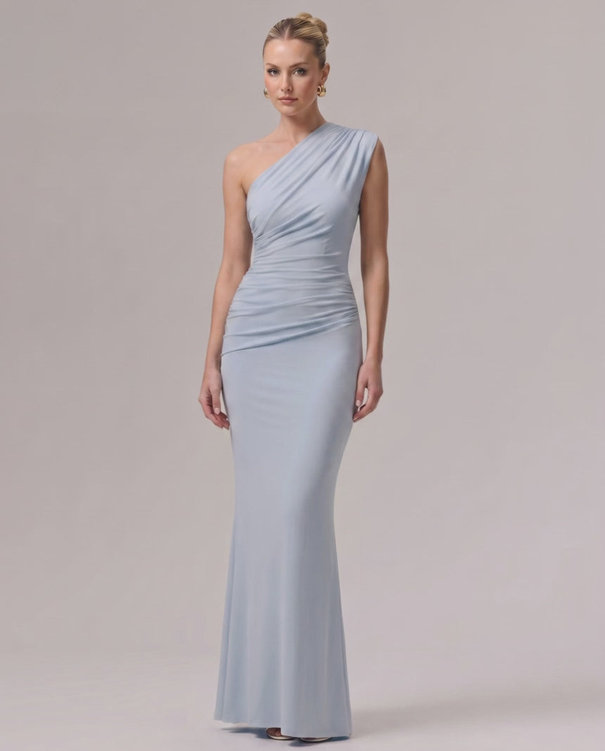 Aurelia Maxi Dress - one-shoulder, smooth stretch jersey, refined look, Lauven brand, perfect for formal occasions.