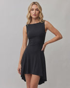 Aurelia Mini Dress by Lauven — polyester blend sleeveless boat neck fit and flare mini dress