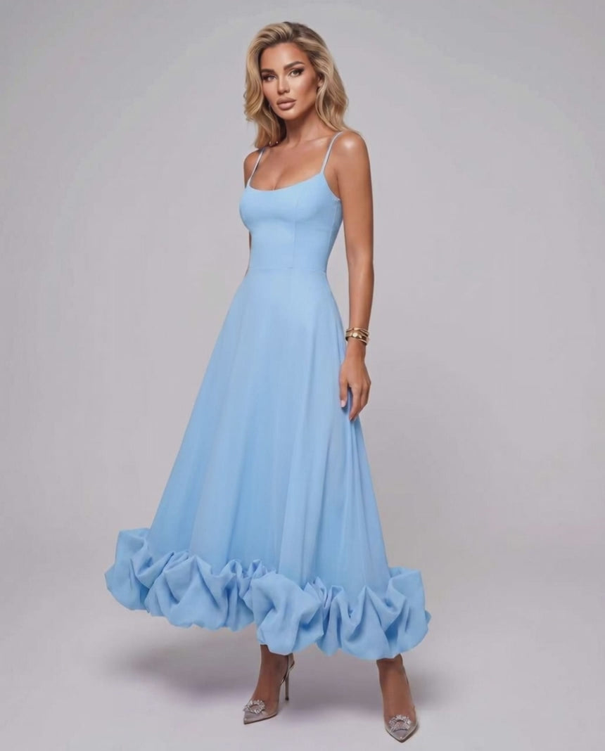 Aurelia Maxi Dress by Lauven — lightweight sleeveless scoop neck fit and flare maxi dress