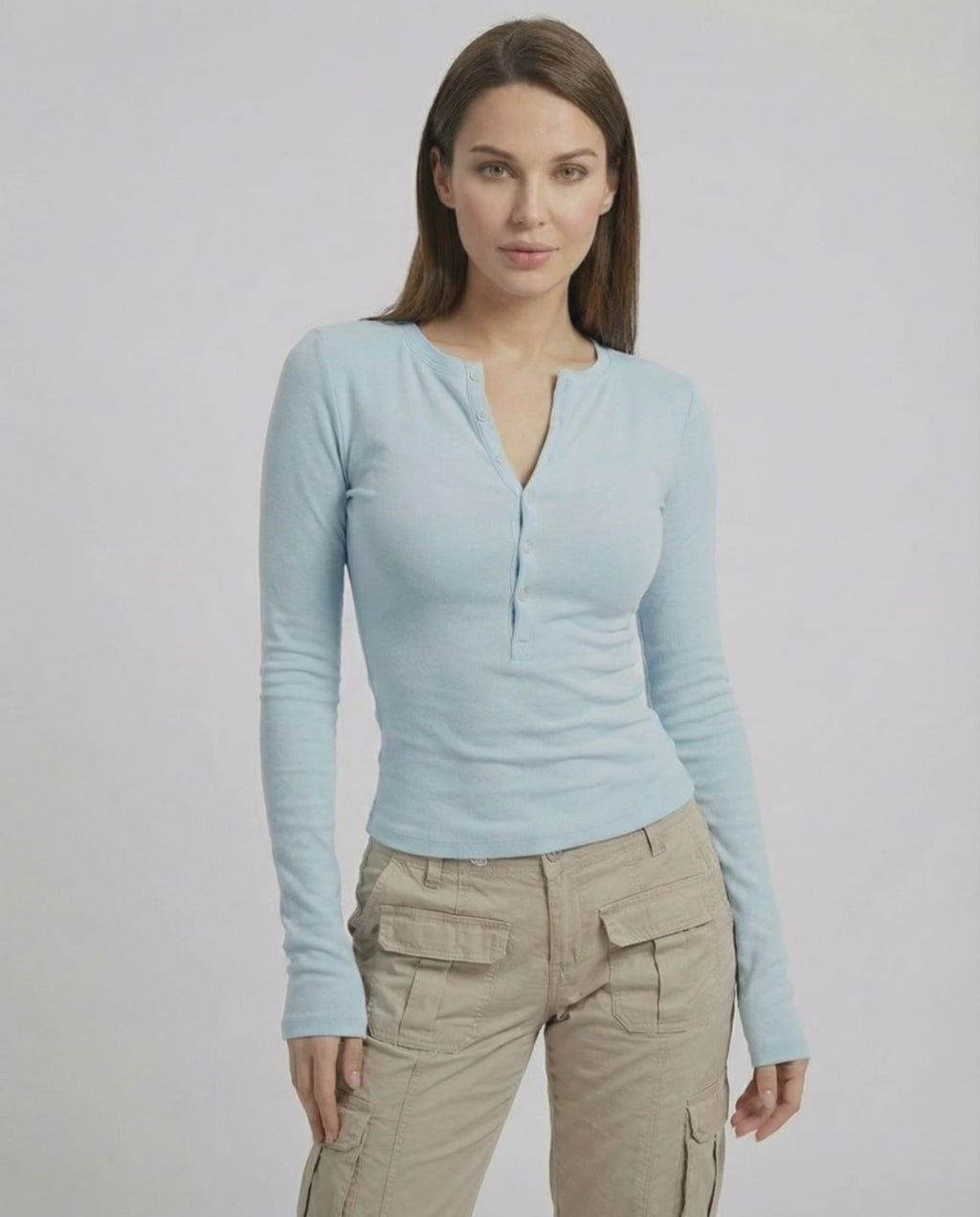 Luna Long Sleeve – Women’s blue long sleeve top by Lauven with slim fit ribbed viscose design.