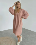Roselle Midi Dress - Dusty rose cotton dress with puff sleeves, feminine charm from Lauven, perfect for everyday wear.