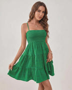 Solara Mini Dress by Lauven — textured sleeveless square neck tiered swing mini dress