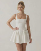 Aurora Mini Dress by Lauven — white, black and pink mini dress, strapless, A-line