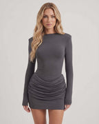 Selene Mini Dress by Lauven — stretch knit long sleeve boat neck bodycon mini dress