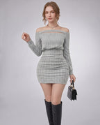 Aveline Mini Dress - Textured Knit, Off-Shoulder Neckline, Bodycon Silhouette by Lauven