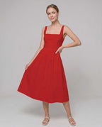 Aveline Midi Dress by Lauven — lightweight sleeveless square neck fit and flare midi dress