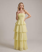 Serelune Maxi Dress by Lauven — chiffon strapless tiered A-line maxi dress