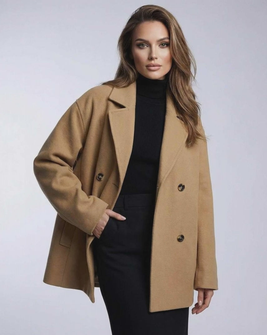 Monaco Jacket by Lauven – Women's camel jacket with oversized tailored silhouette for a polished finish.
