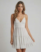 Lauven Luna Mini Dress with lace bodice and flowy skirt, perfect for warm weather occasions.