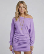 Lilac Mini Dress by Lauven featuring gathered drawstrings and a relaxed fit.