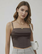 Luna Corset Top by Lauven in elegant satin structure, showcasing a modern silhouette with a luxurious sheen.
