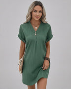 Lunelle Mini Dress by Lauven — textured short sleeve V-neck relaxed mini dress