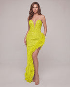 Celestia Maxi Dress by Lauven — sequin strapless sweetheart bodycon maxi dress
