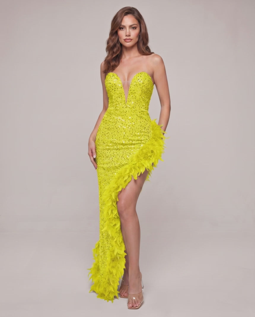 Celestia Maxi Dress by Lauven — sequin strapless sweetheart bodycon maxi dress