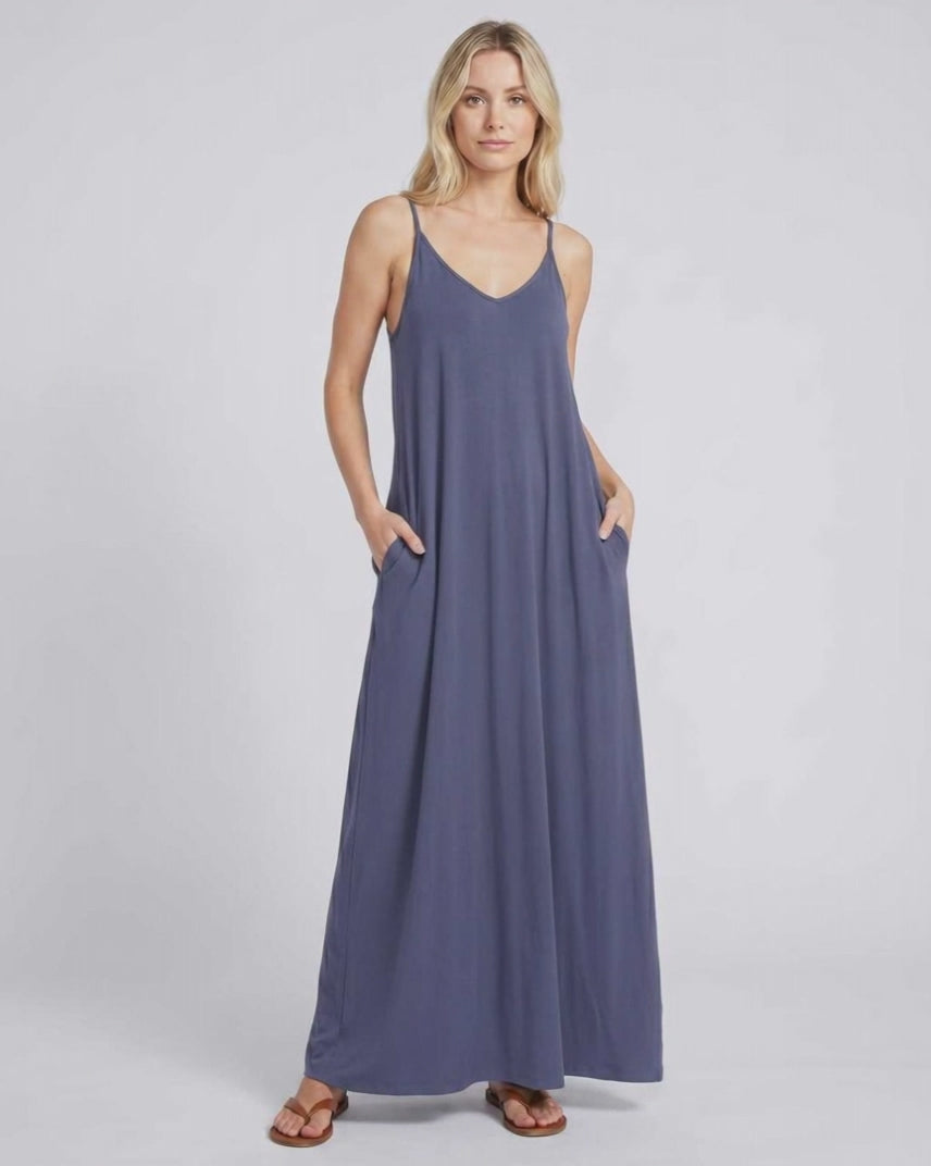 Solenne Maxi Dress by Lauven — soft stretch sleeveless V-neck relaxed A-line maxi dress