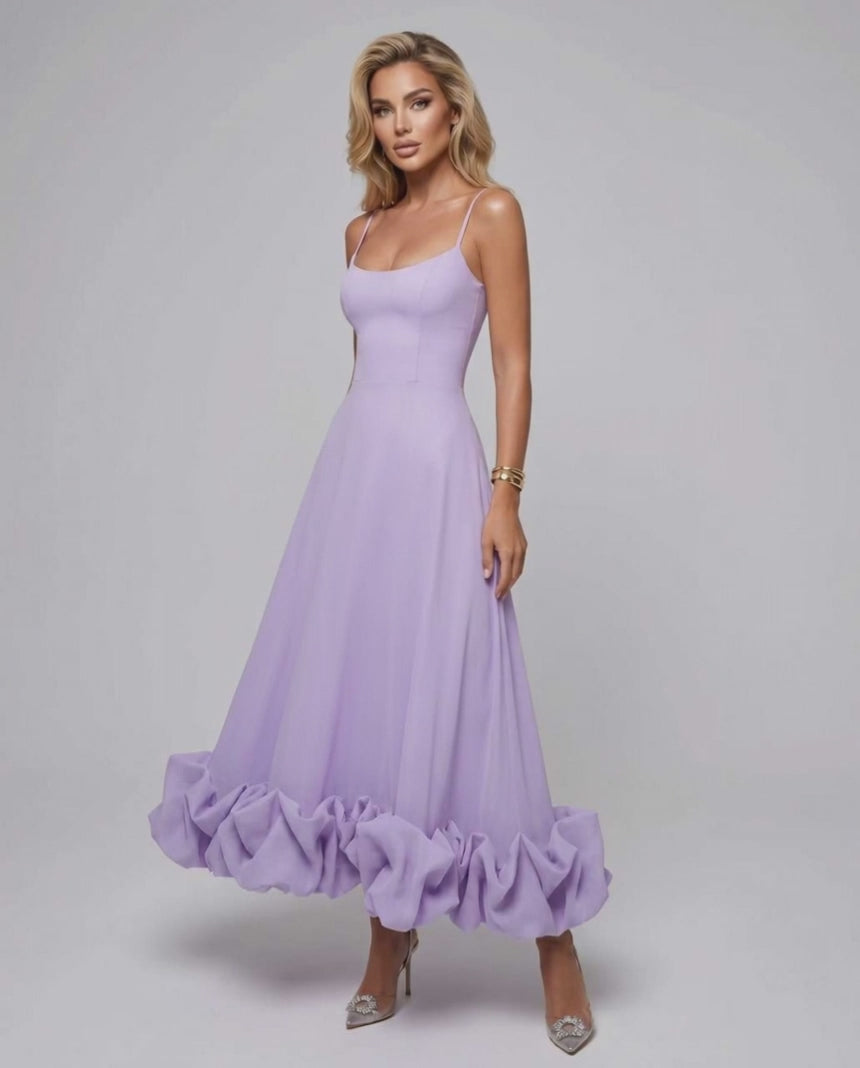Aurelia Maxi Dress by Lauven — lightweight sleeveless scoop neck fit and flare maxi dress