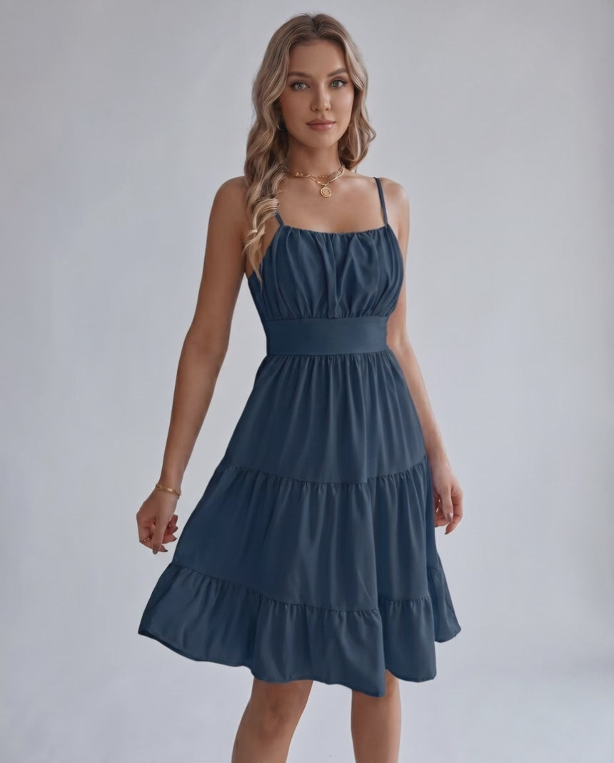 Lunara Midi Dress by Lauven — chiffon sleeveless square neck A-line midi dress