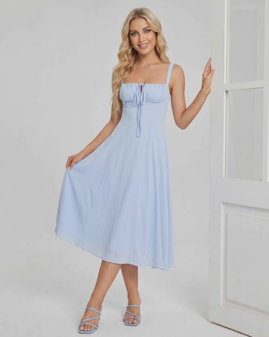 Serelune Midi Dress by Lauven — lightweight sleeveless square neck A-line midi dress