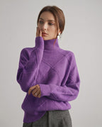 Aureline Sweater by Lauven — women’s oversized high-neck knit sweater with geometric texture and ribbed details