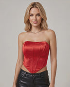 Veloura Corset Top by Lauven — women’s satin corset top strapless tube crop top with structured panel design