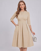 Aurielle Midi Dress by Lauven — polyester blend 3/4 sleeve crew neck A-line midi dress