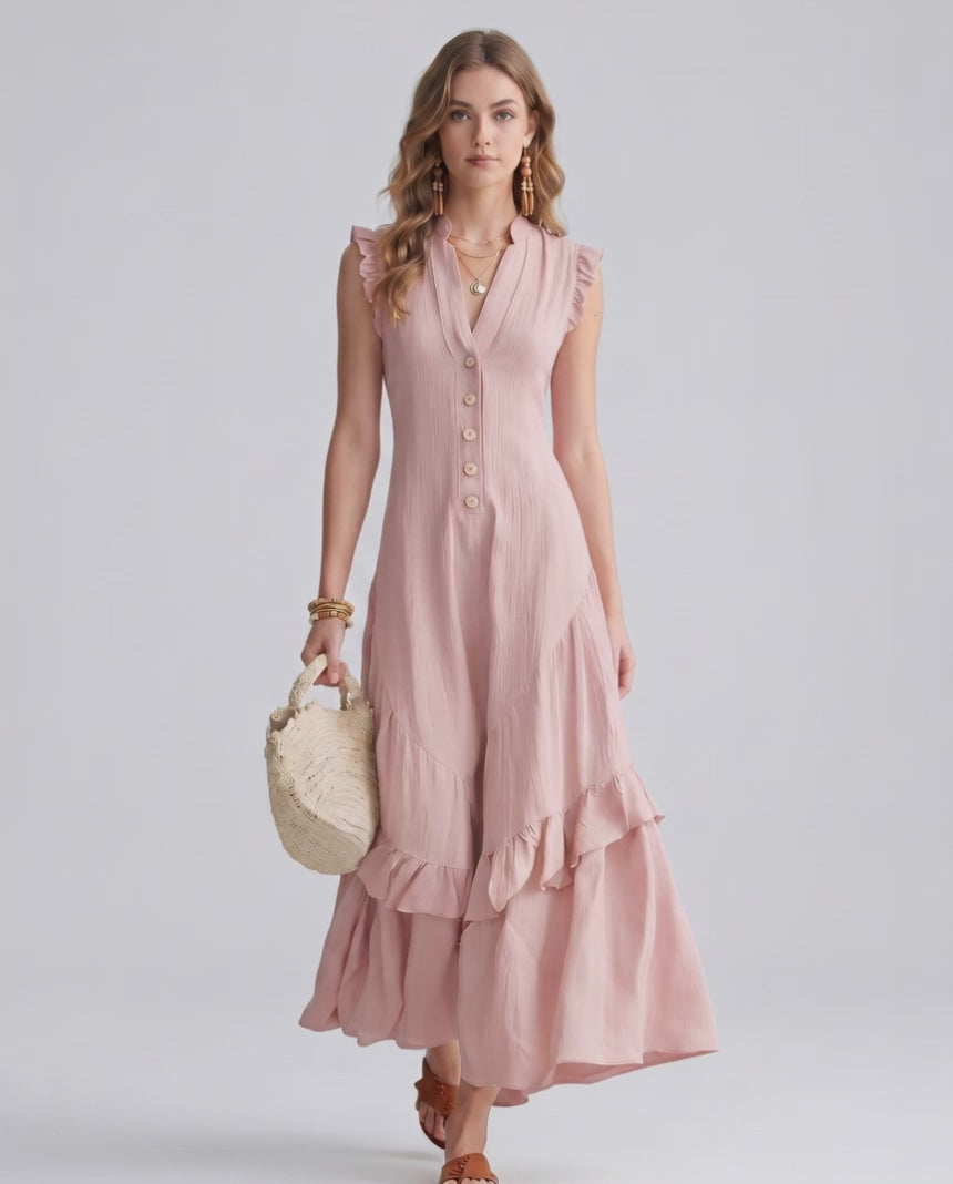 Seralyn Maxi Dress by Lauven — chiffon blend sleeveless V-neck A-line maxi dress