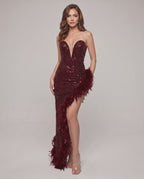 Celestia Maxi Dress by Lauven — sequin strapless sweetheart bodycon maxi dress