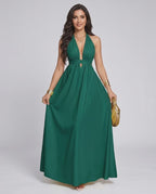 Solara Maxi Dress by Lauven — chiffon sleeveless halter V-neck A-line maxi dress
