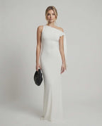 Elara Maxi Dress - Elegant one shoulder white maxi dress, floor length silhouette by Lauven, crafted for a refined look.