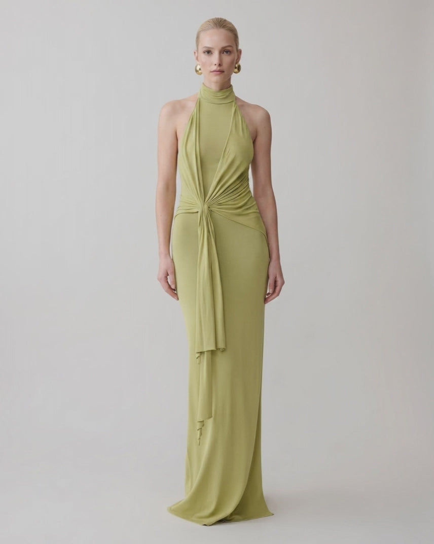 Serelle Maxi Dress by Lauven — polyester sleeveless halter neck fitted column maxi dress