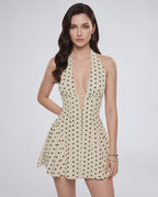 Veloura Mini Dress by Lauven — polyester sleeveless halter V-neck fit and flare mini dress