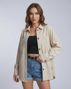 Monaco Jacket by Lauven – Women’s corduroy jacket with oversized silhouette and neutral tone.
