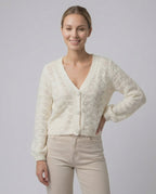 Sienna Cardigan - Lauven women's V-neck cardigan sweater with hollow out knit, long sleeves and elegant style.